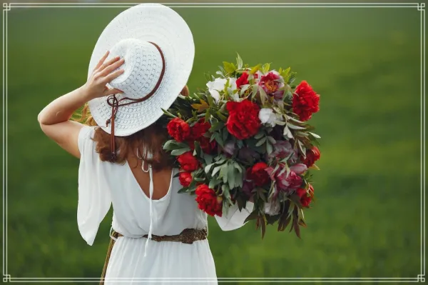  100 ژست عکس با گل در خانه