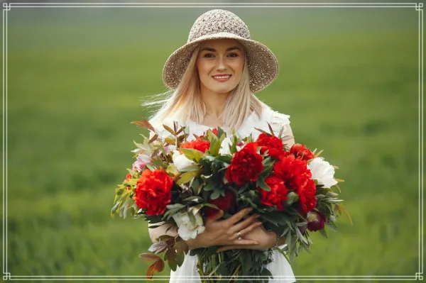 ژست عکس با دسته گل بزرگ