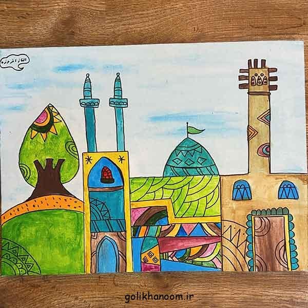 نقاشی مسجد ساده و زیبا