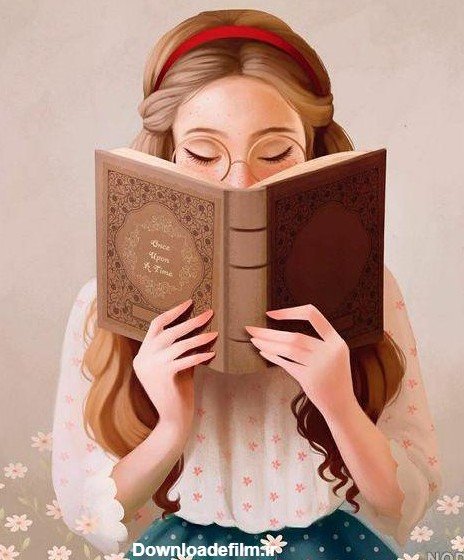  عکس دختر در حال کتاب خواندن کارتونی