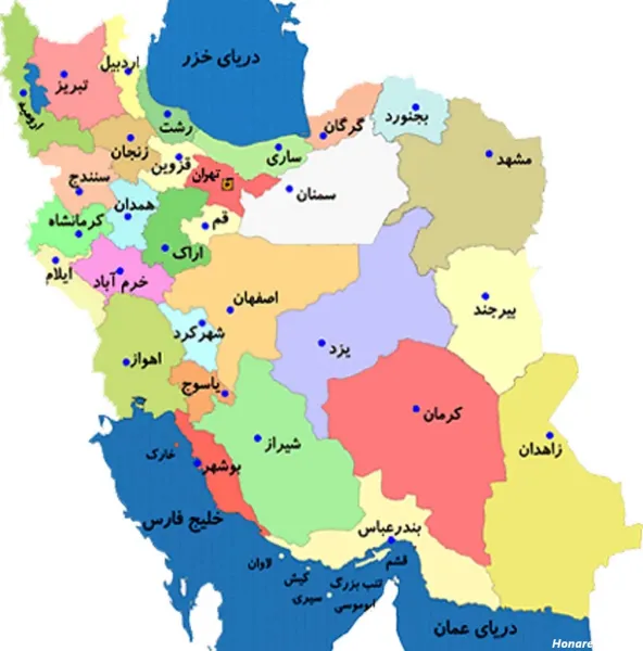 عکس نقشه ایران با اسم شهرها