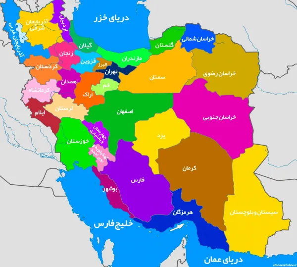 عکس نقشه ایران با اسم شهرها