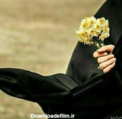  عکس گل نرگس در دست دختر چادری