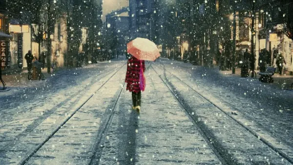 عکس برفی دخترانه با چتر