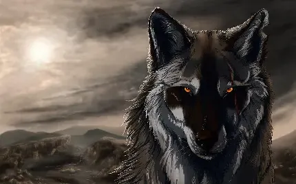  عکس نقاشی دو گرگ سفید و سیاه 4K