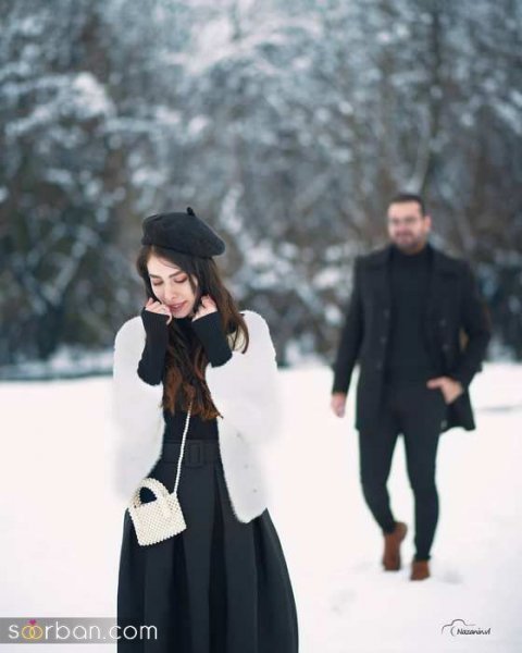 ژست جدید عکس گرفتن دونفره روز برفی