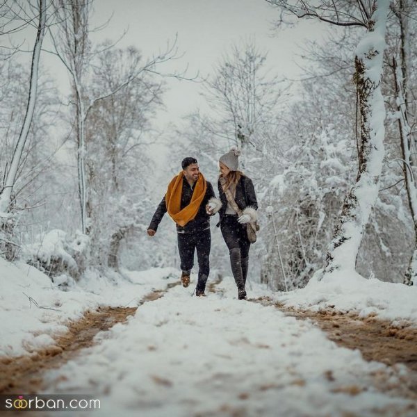 ژست جدید عکس گرفتن دونفره روز برفی