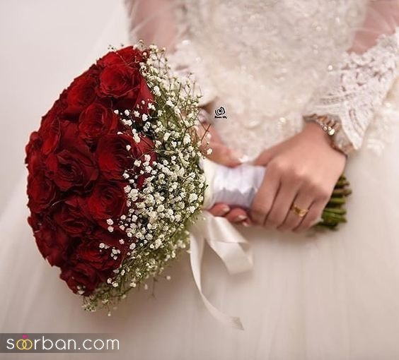 عکس دسته گل رز قرمز عروس