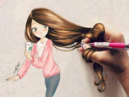  عکس نقاشی دخترانه با موهای بلند و زیبا