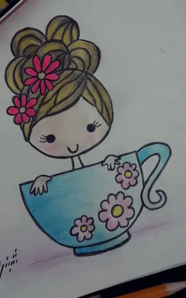 نقاشی کیوت فانتزی ساده دخترانه