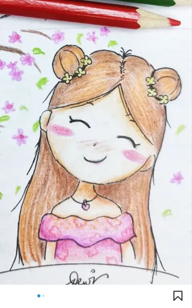 نقاشی کیوت فانتزی ساده دخترانه