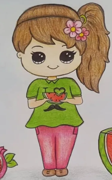 نقاشی کیوت فانتزی ساده دخترانه