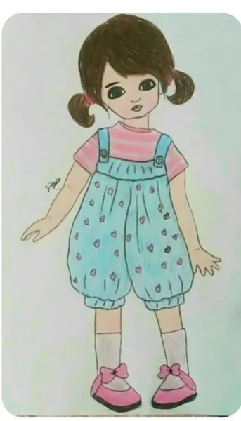 نقاشی کیوت فانتزی ساده دخترانه