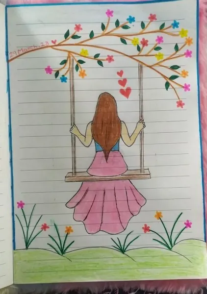 نقاشی کیوت فانتزی ساده دخترانه