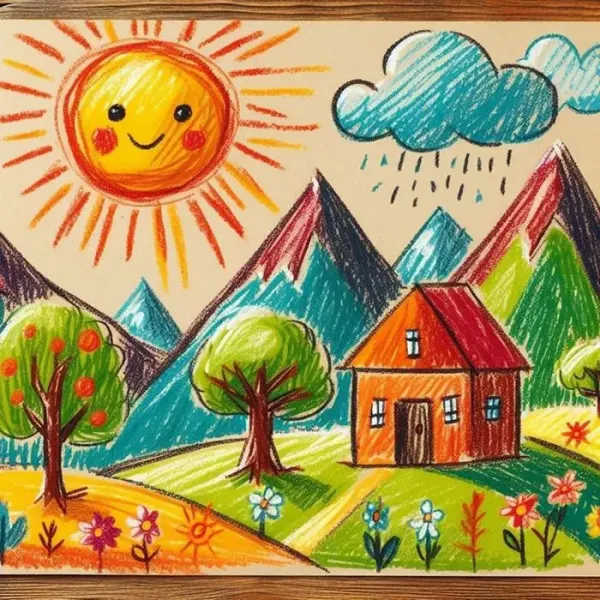  نقاشی منظره با مداد رنگی آسان