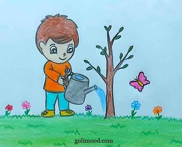 نقاشی درخت ساده با مداد